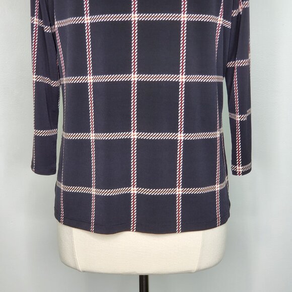 Liz Claiborne Windowpane Pattern Pullover Square Neck 3/4 Sleeve Top Size LP - Picture 8 of 11